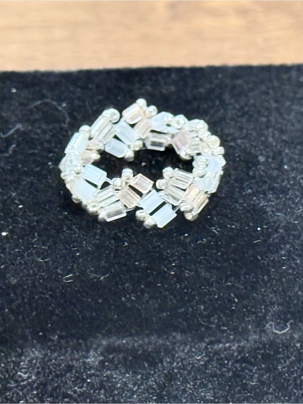 Clear Crystal Beaded Circle Ring - Silver Tone